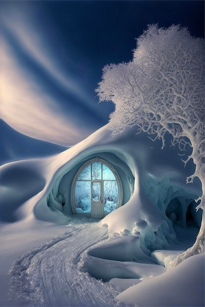 Una imagen de una casa en la nieve generativa ai