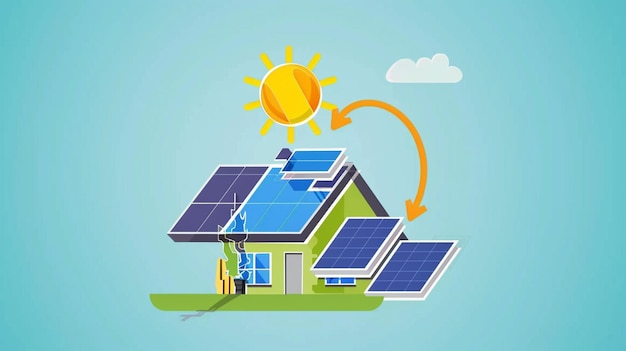 una imagen de una casa con paneles solares en el techo