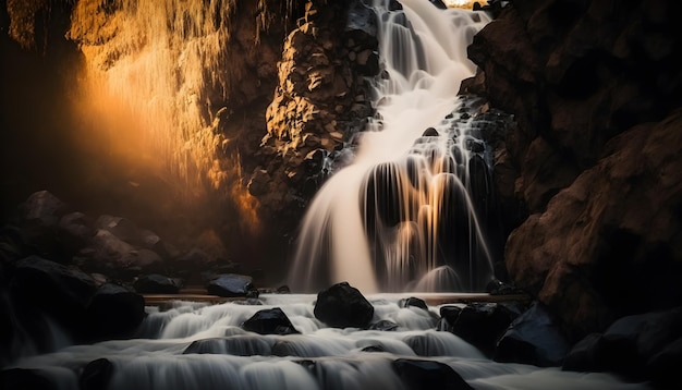 Imagen de una cascada poderosa refrescante paisaje majestuoso generativo ai