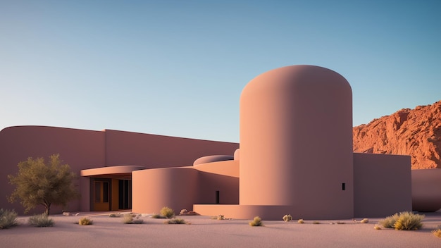 Una imagen cautivadora de una casa en el desierto con un paisaje desértico AI Generative