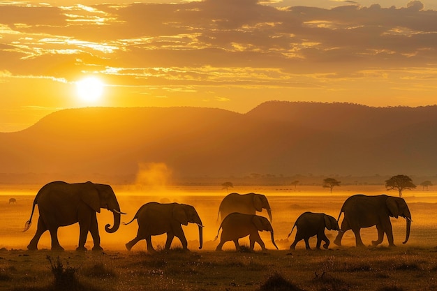 Una imagen cautivadora de elefantes que caminan a través de t generative ai