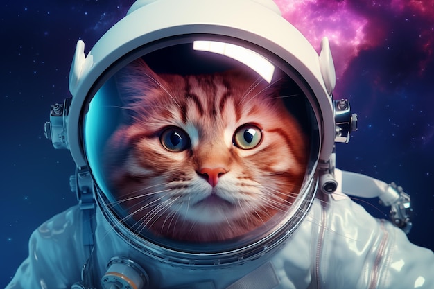 Foto una imagen cautivadora de un gato en un traje de astronauta con un casco detallado contra un telón de fondo de una galaxia lejana que encarna la exploración y la curiosidad