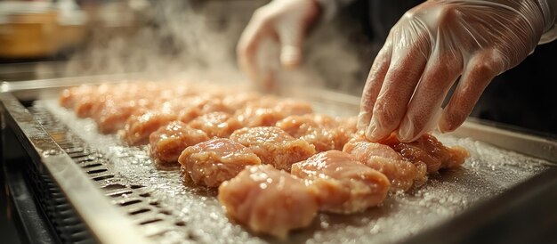 Imagen de cerca de un chef preparando pollo