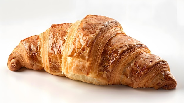 Imagen de cerca de un croissant, un pastel francés tradicional en una superficie blanca
