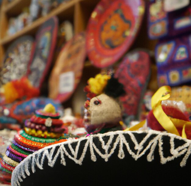 Imagen de cerca de una figurilla de colores vibrantes hecha a mano decorada en México