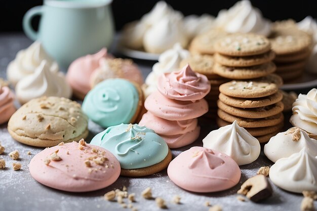 Foto imagen de cerca de galletas y merengues