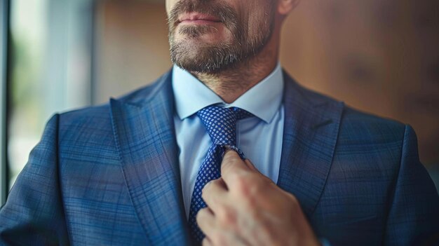 Foto imagen de cerca de un hombre de negocios ajustando la corbata