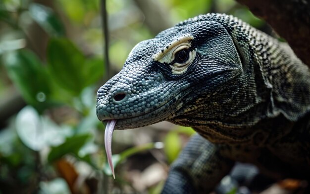 Imagen de cerca de la lengua bifurcada de un dragón de Komodo