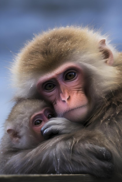 Imagen de cerca de los monos abrazándose