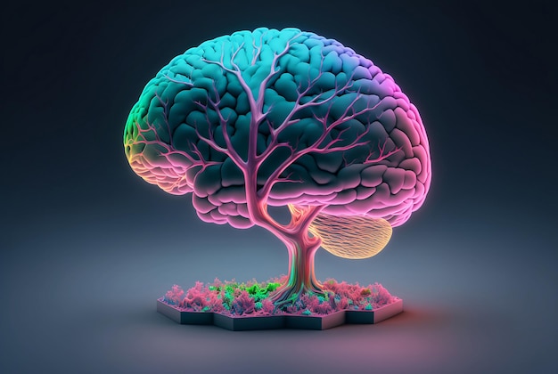 Imagen de un cerebro combinado con un árbol el concepto de desarrollo del crecimiento de la educación