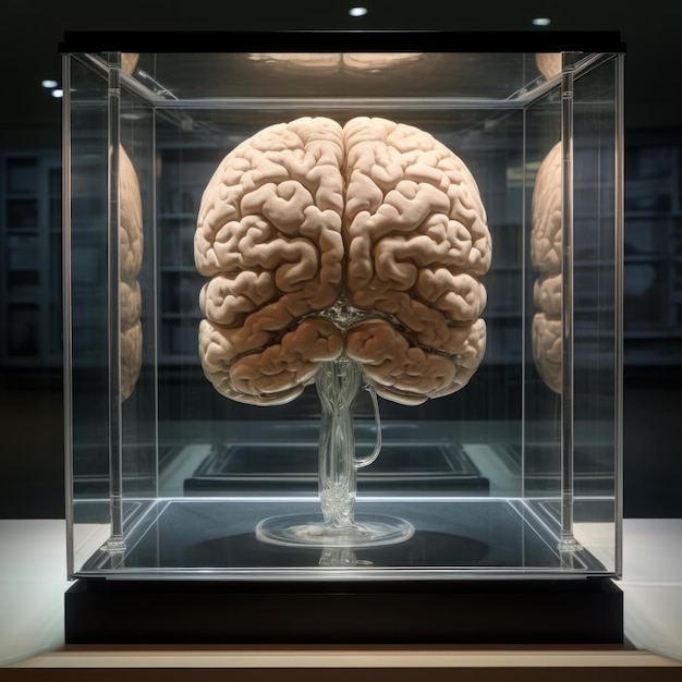 imagen del cerebro humano en vidrio en la exposición IA generativa