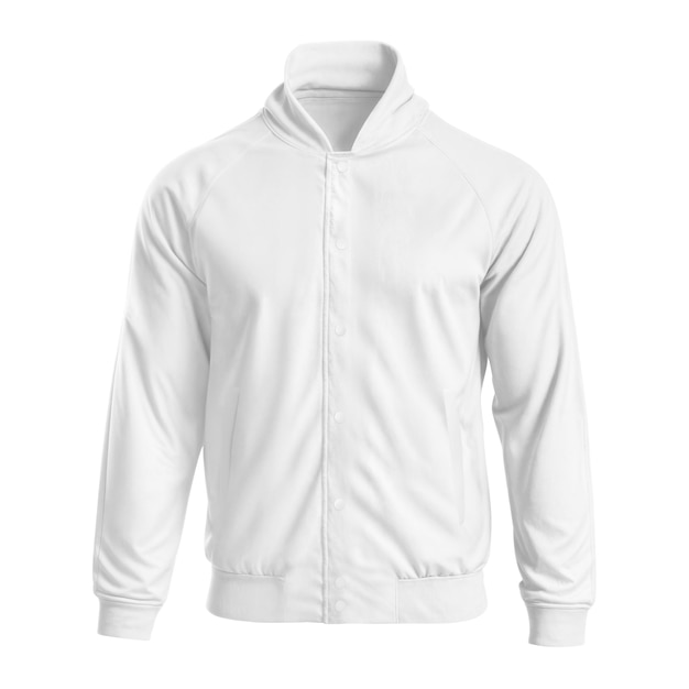 Una imagen de una chaqueta Raglan blanca con botones aislados en un fondo blanco