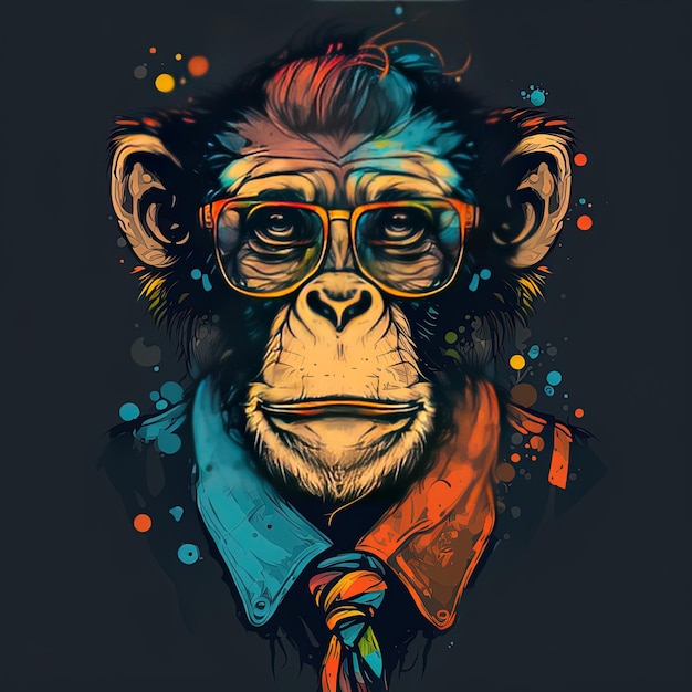 una imagen de un chimpancé con corbata y gafas