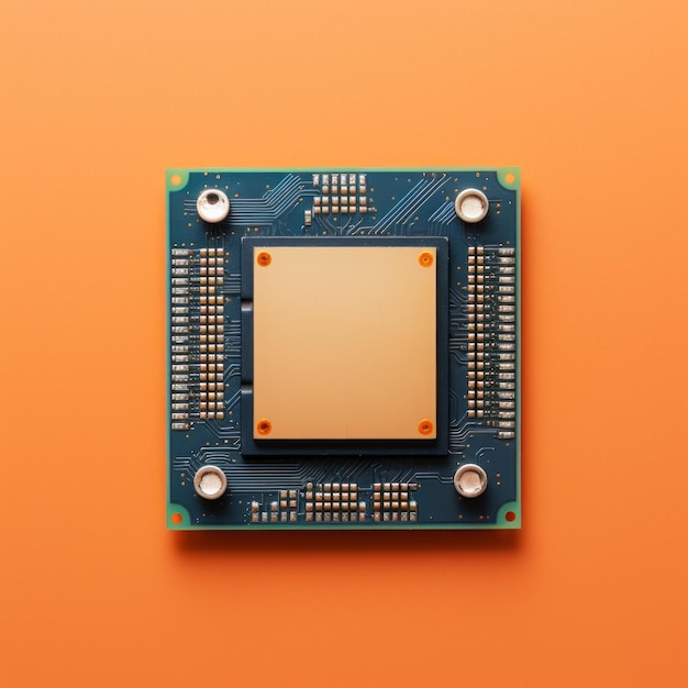 una imagen de un chip de cpu sobre un fondo naranja