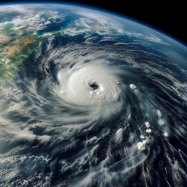 Una imagen de un ciclón tropical en un planeta.