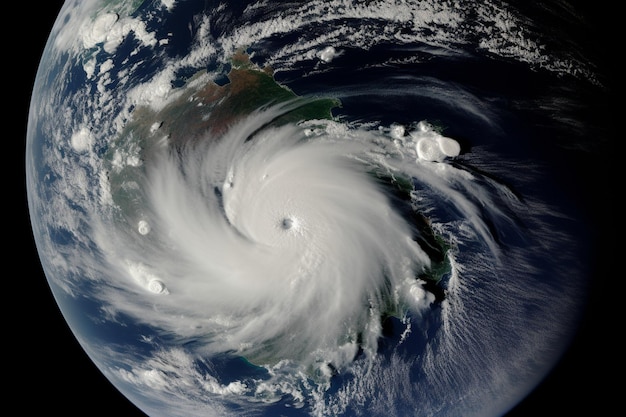 Una imagen de un ciclón tropical en un planeta.