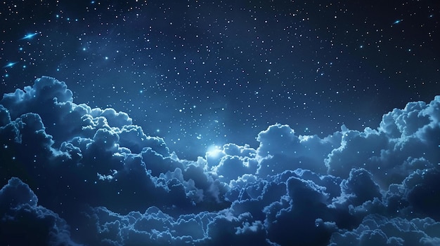 una imagen de un cielo nocturno con nubes y estrellas