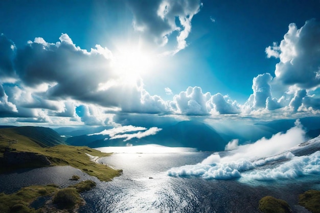 una imagen de un cielo nublado y el océano