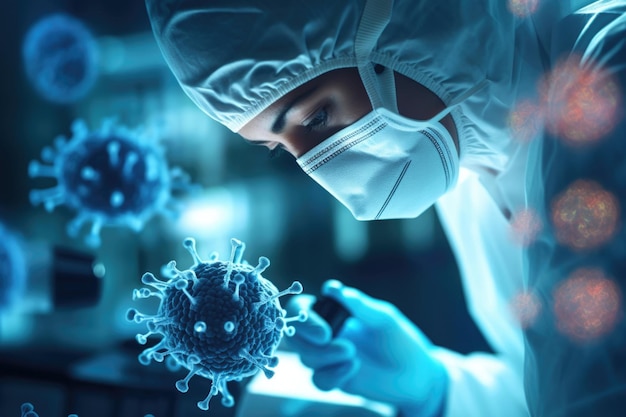 Imagen de una científica que determina el peligro de un nuevo sello de coronavirus desarrollando una vacuna que estudia el virus