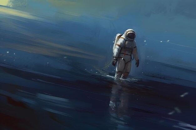 Foto imagen cinematográfica de un astronauta en el océano concepto abstracto sobre la exploración espacial y ciencia ficción