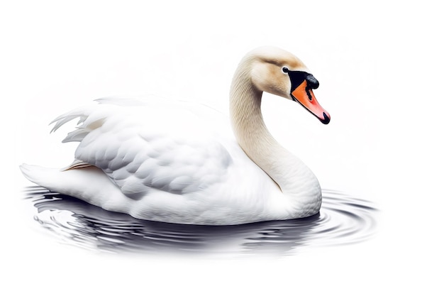 Imagen de un cisne blanco sobre fondo blanco Ilustración de animales salvajes AI generativa