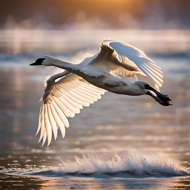 Una imagen de un cisne trompetista en vuelo