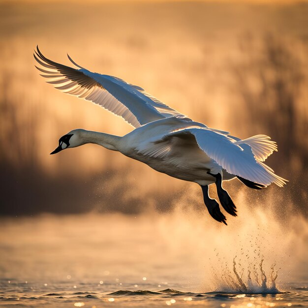 Una imagen de un cisne trompetista en vuelo