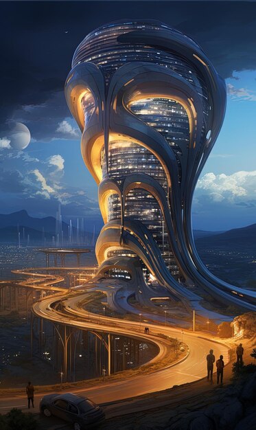 una imagen de una ciudad futurista con un gran diseño en espiral