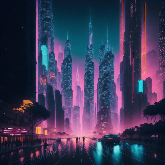 Una imagen de una ciudad en el futuro en colores cinematográficos generada por inteligencia artificial