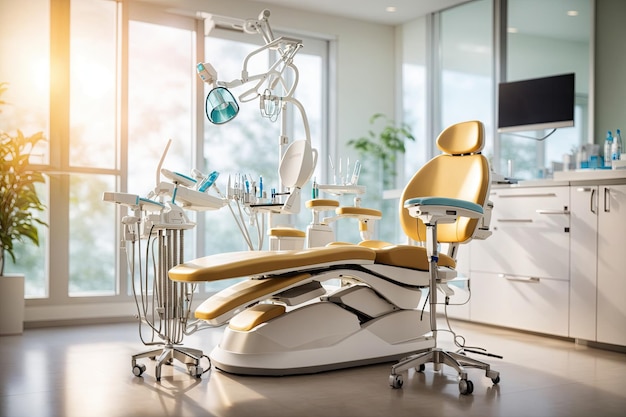 imagen de una clínica dental equipada con un sillón moderno ai generativo