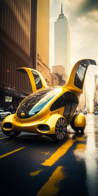 Una imagen de un coche futurista en la calle de la ciudad IA generativa