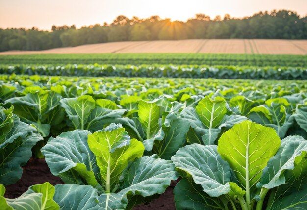 Una imagen de col rizada fresca en el campo.