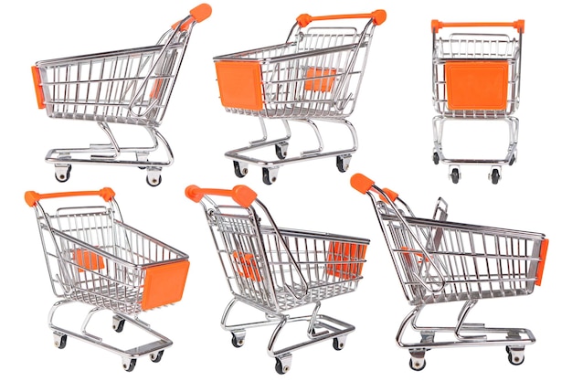 Imagen de la colección de carros de compras aislados en blanco