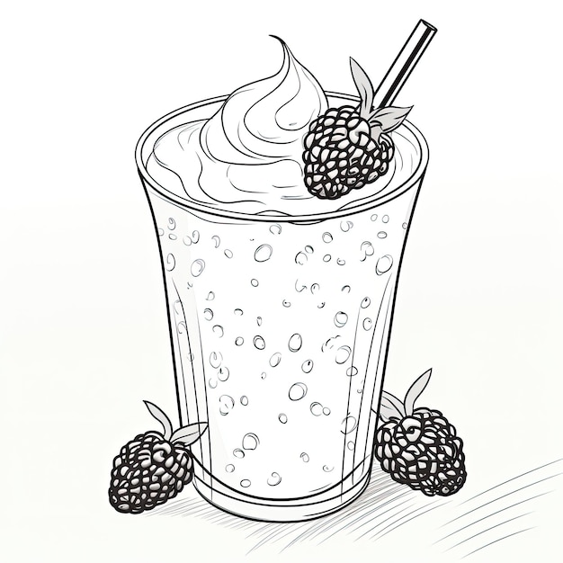 Imagen para colorear en blanco y negro de un batido de frutos rojos