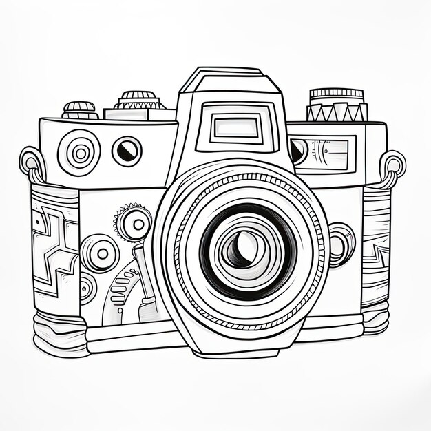 Foto imagen para colorear en blanco y negro de una cámara.