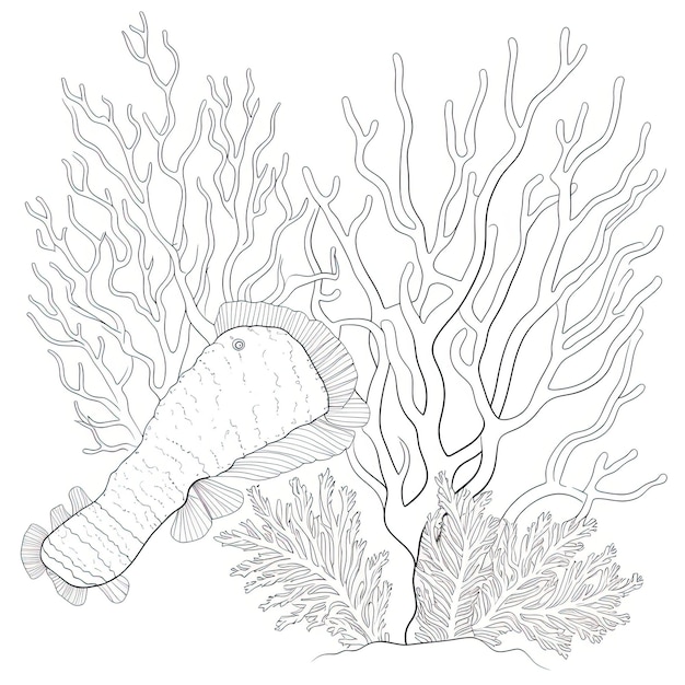 Imagen para colorear en blanco y negro de un coral.