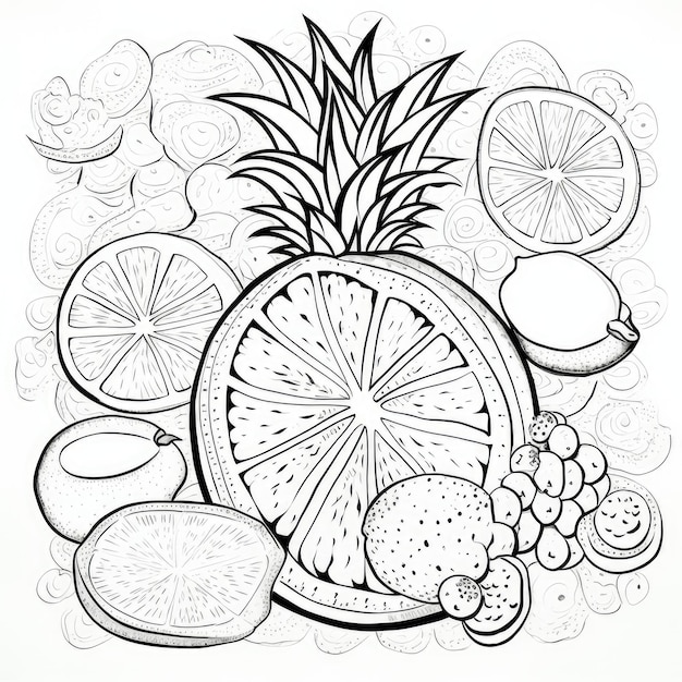 Foto imagen para colorear en blanco y negro de una fruta enlatada.