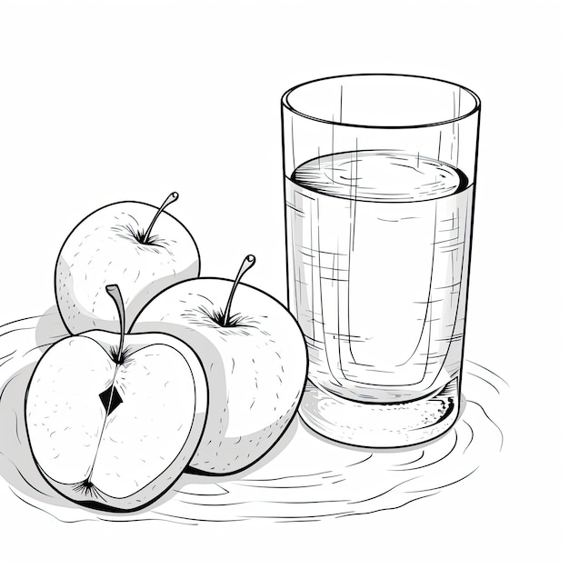 Foto imagen para colorear en blanco y negro de un jugo de manzana.