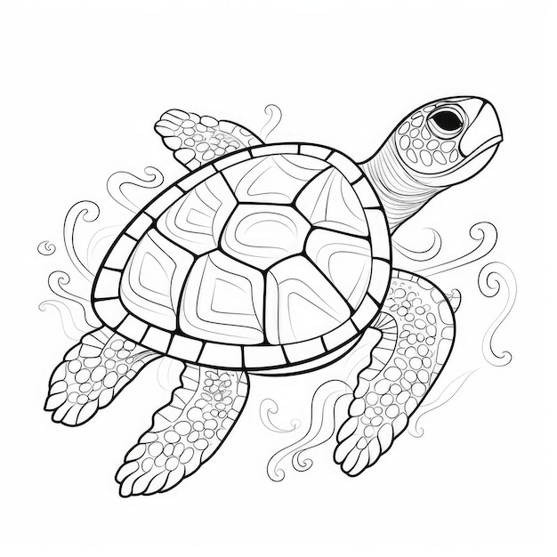 Imagen para colorear en blanco y negro de una tortuga pintada.