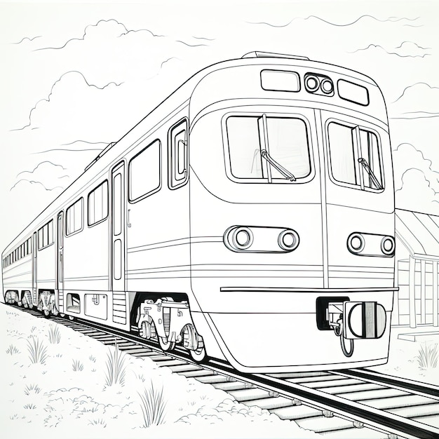 Imagen para colorear en blanco y negro de un tren eléctrico.