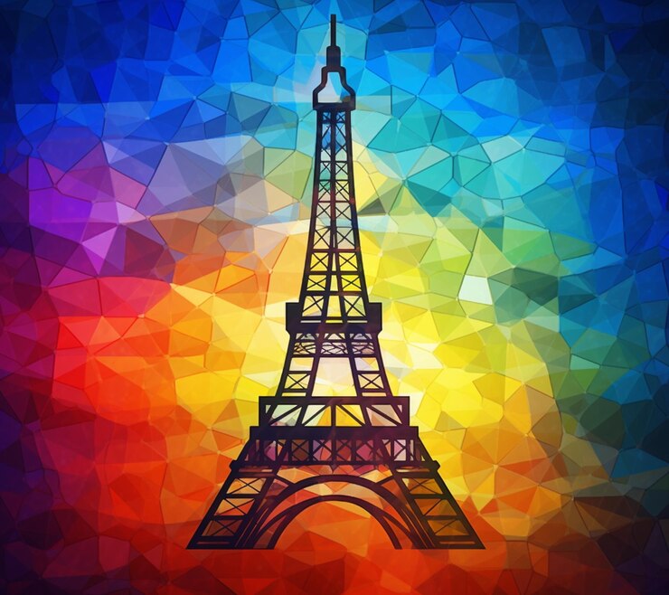 Foto una imagen de colores brillantes de la torre eiffel sobre un fondo colorido ai generativo