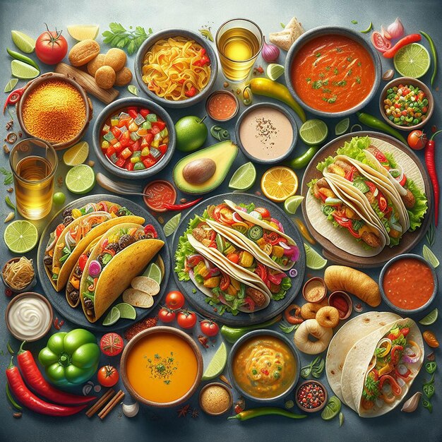 Foto una imagen colorida de alimentos, incluida una variedad de alimentos