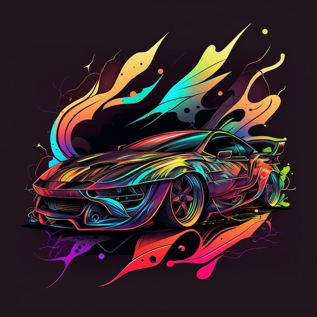 Una imagen colorida de un automóvil con un diseño de arcoíris en el frente.