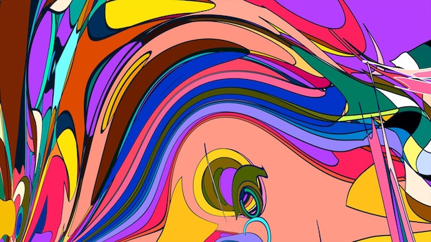 una imagen colorida de la cara de una mujer con un fondo de color arco iris
