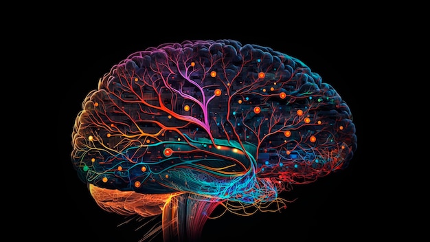 Una imagen colorida de un cerebro humano con el cerebro etiquetado como la parte principal.