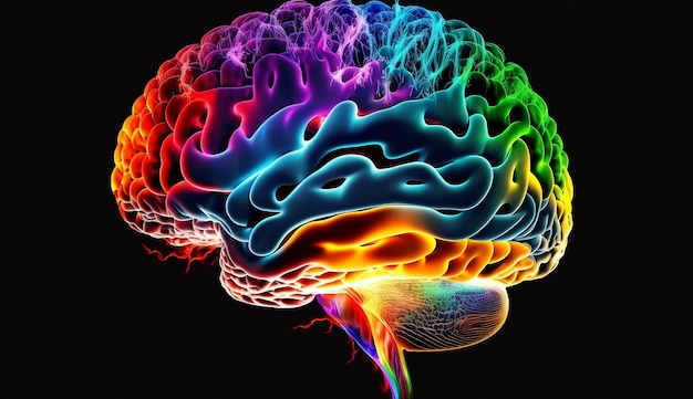 Una imagen colorida de un cerebro con la palabra cerebro en él