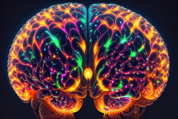 Una imagen colorida de un cerebro con la palabra cerebro