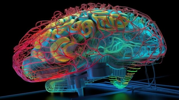 Una imagen colorida de un cerebro con las palabras cerebro en él