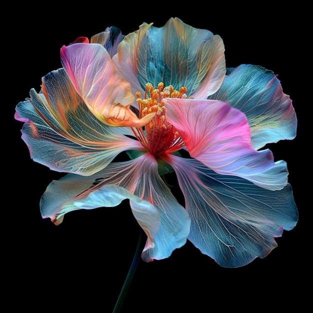 Una imagen colorida de una flor con un fondo negro