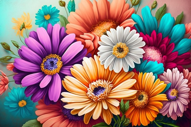 Una imagen colorida de flores.